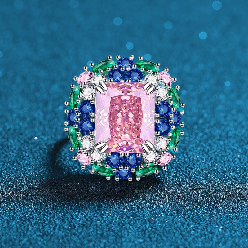 OliyaDesign 925 Sterling Silver Open-End Cherry Blossom Pink High Carbon Diamond 5-Carat Icy Flower Cut Fashion Diamond Ring