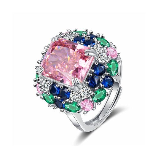 OliyaDesign 925 Sterling Silver Open-End Cherry Blossom Pink High Carbon Diamond 5-Carat Icy Flower Cut Fashion Diamond Ring