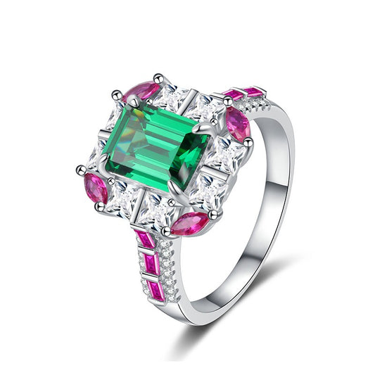 OliyaDesign 925 Sterling Silver Imitation Emerald Ring
