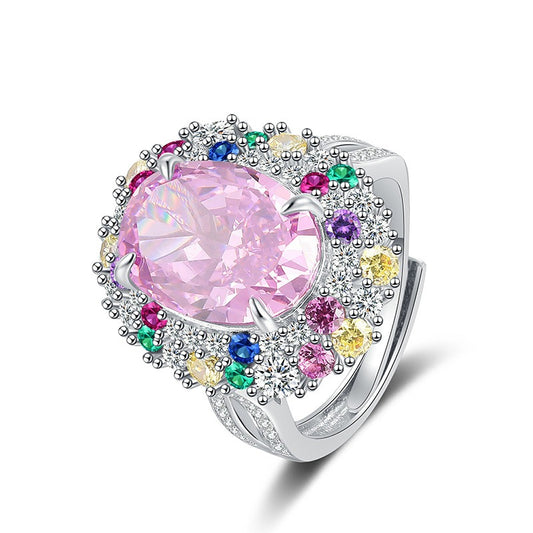 OliyaDesign Padparadscha pink high-carbon diamond oval open ring