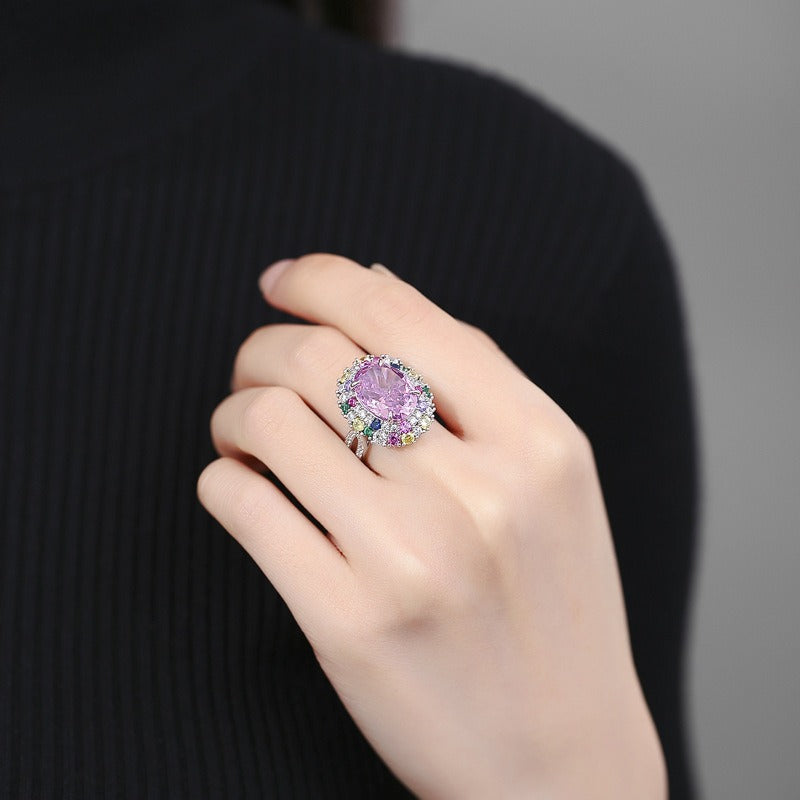 OliyaDesign Padparadscha pink high-carbon diamond oval open ring