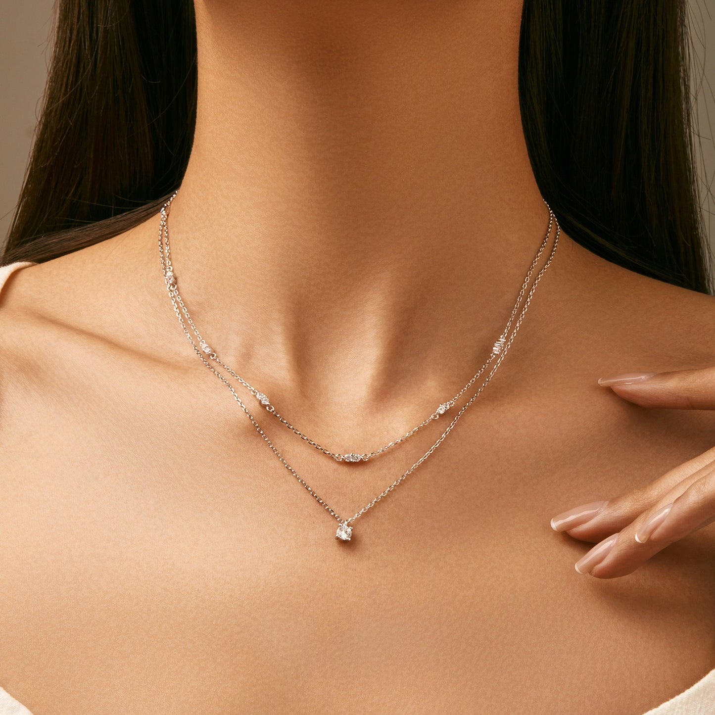 D-Color Moissanite S925 Sterling Silver Double-Layered Clavicle Chain