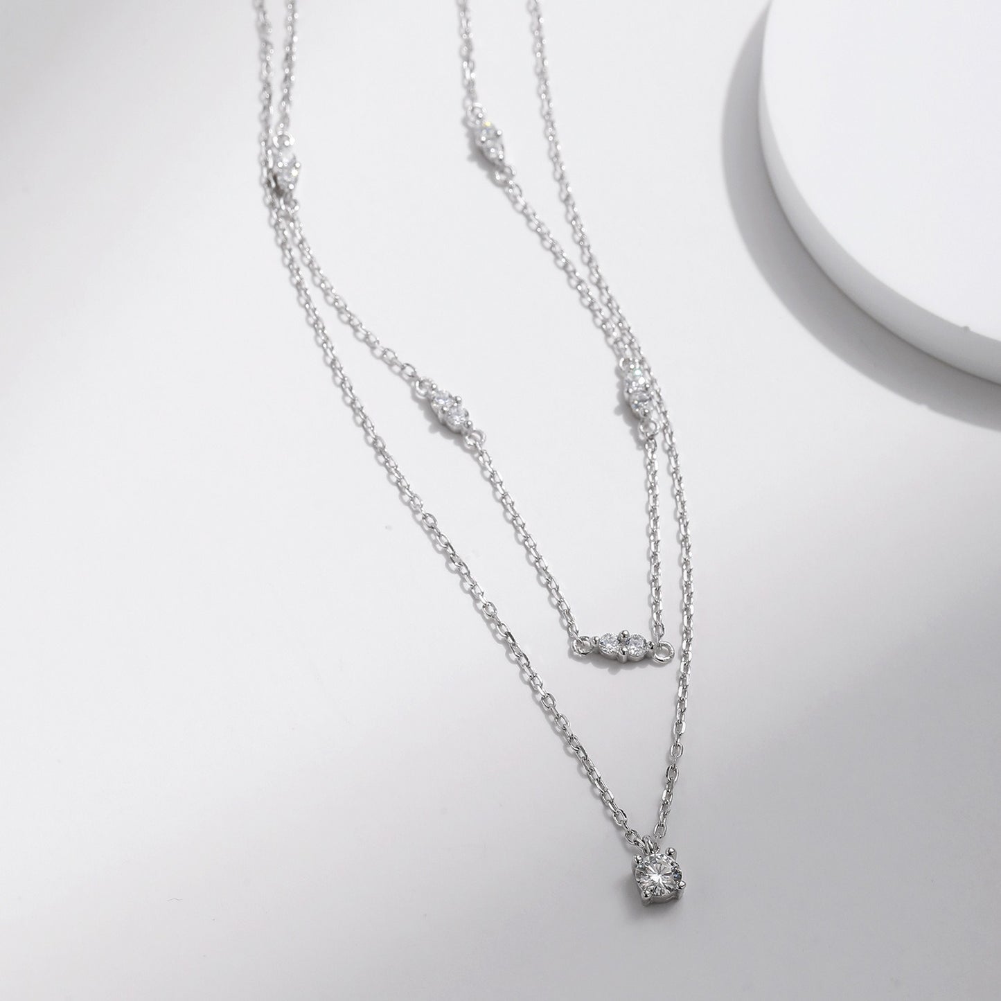 D-Color Moissanite S925 Sterling Silver Double-Layered Clavicle Chain