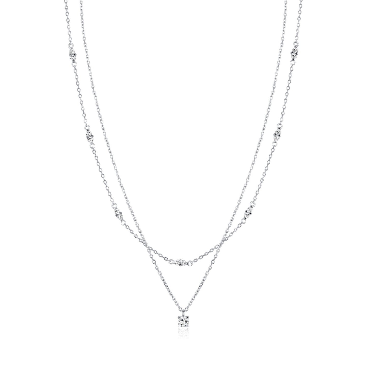 D-Color Moissanite S925 Sterling Silver Double-Layered Clavicle Chain
