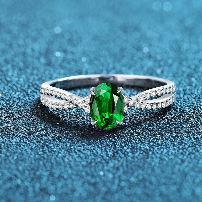 OliyaDesign Egg-Shaped S925 Sterling Silver 5A Full Diamond Stud Ring