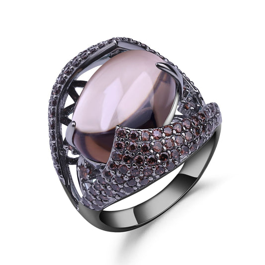 OliyaDesign Natural Smoky Quartz, High-End, Vintage And Luxurious S925 Sterling Silver Ring With Natural Gemstones.