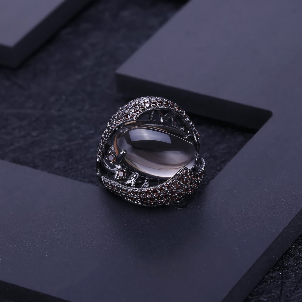 OliyaDesign Natural Smoky Quartz, High-End, Vintage And Luxurious S925 Sterling Silver Ring With Natural Gemstones.