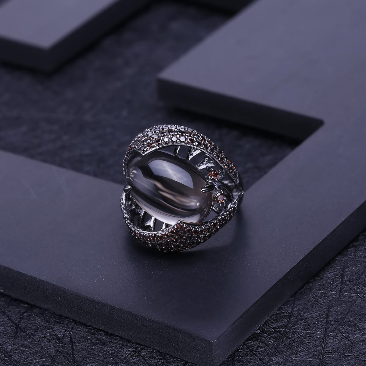 OliyaDesign Natural Smoky Quartz, High-End, Vintage And Luxurious S925 Sterling Silver Ring With Natural Gemstones.