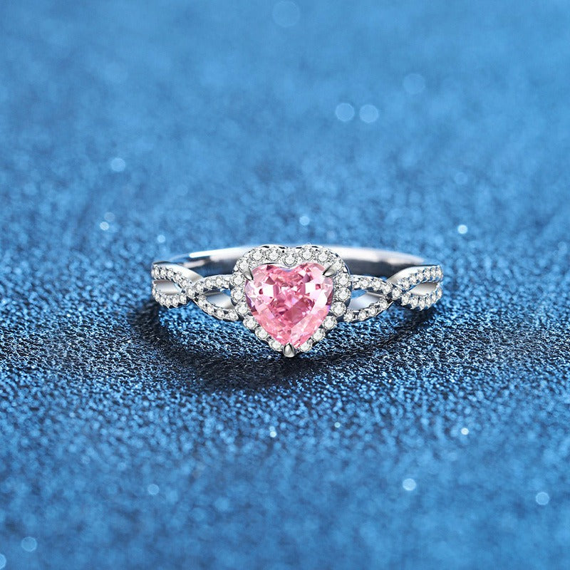 OliyaDesign 6*6mm S925 Sterling Silver Heart-Shaped Pink And Purple Ring