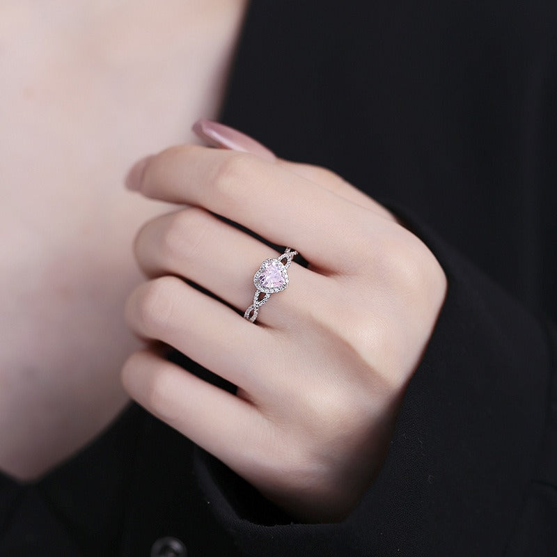 OliyaDesign 6*6mm S925 Sterling Silver Heart-Shaped Pink And Purple Ring