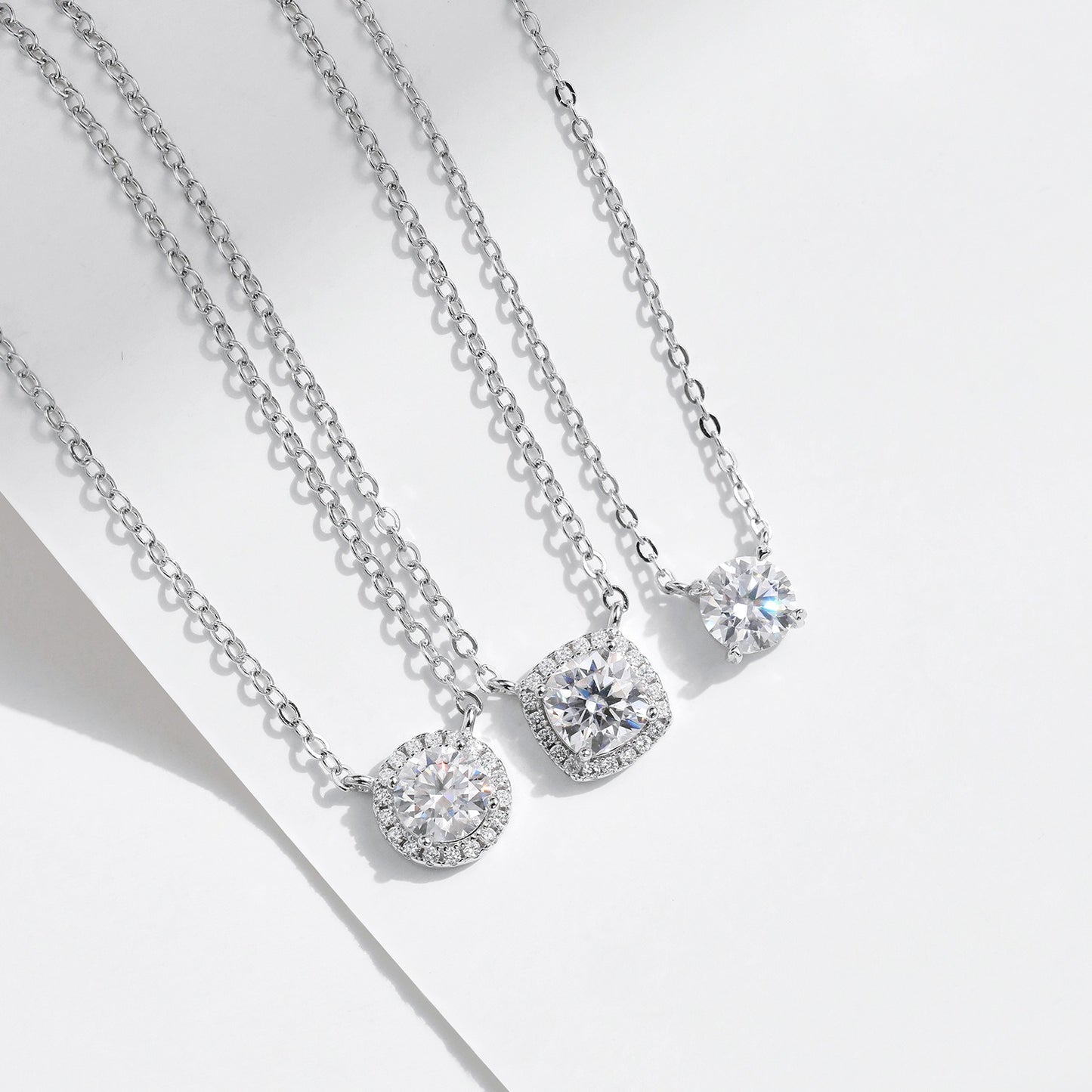 OliyaDesign S925 Sterling Silver INS Style Romantic Geometric Sparkling Diamond Necklace