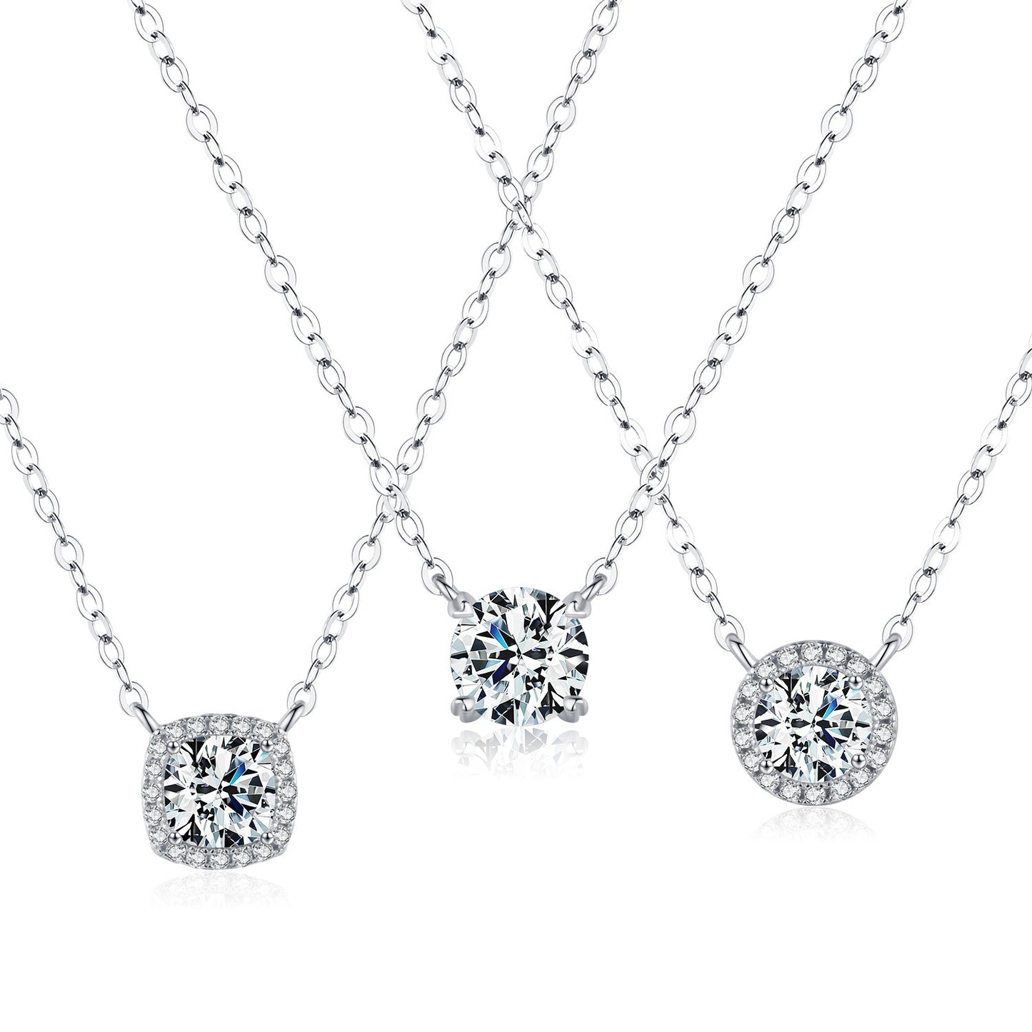 OliyaDesign S925 Sterling Silver INS Style Romantic Geometric Sparkling Diamond Necklace