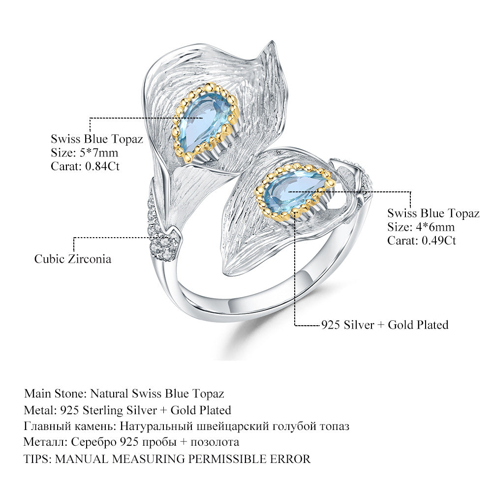 OliyaDesign Italian Handcrafted Designer Adjustable Vintage-Style 925 Sterling Silver Ring With Natural Gemstones