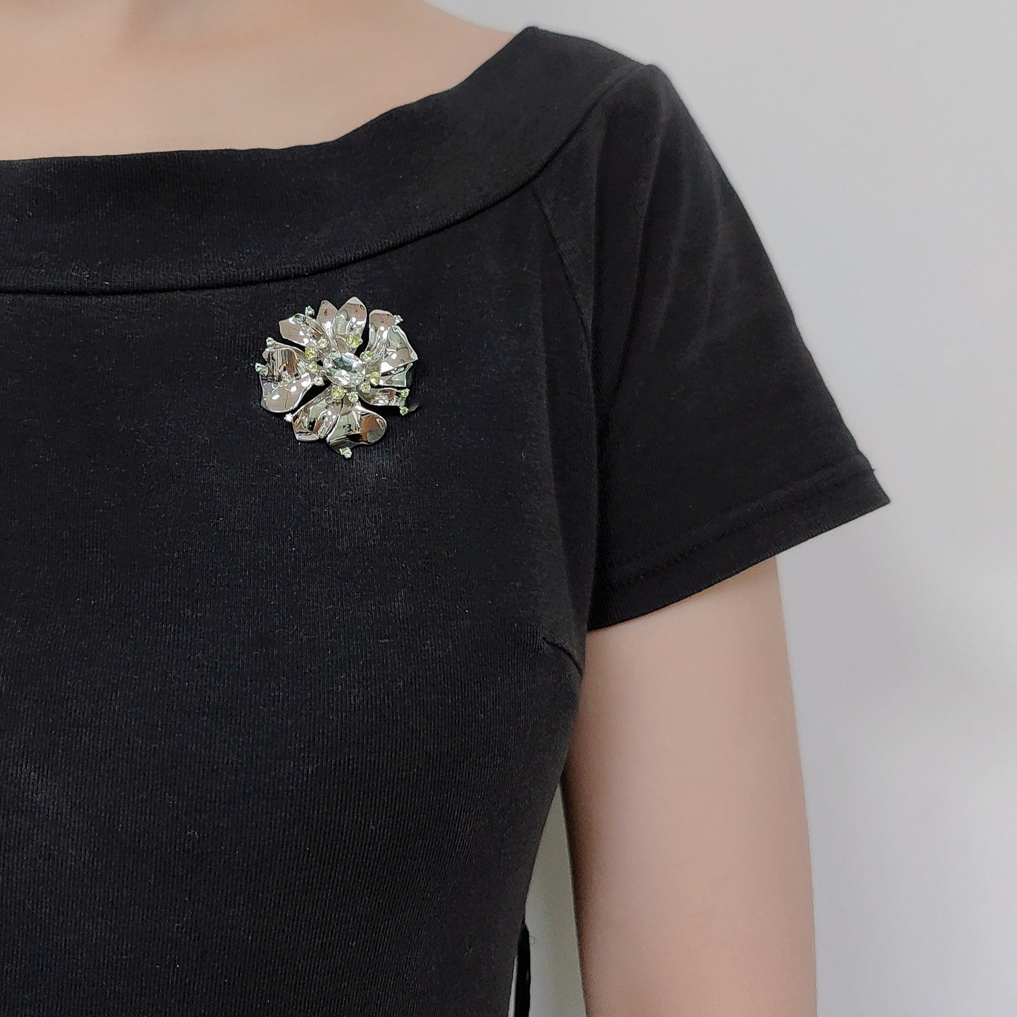 OliyaDesign Natural Green Amethyst Flower S925 Silver Gemstone Brooch