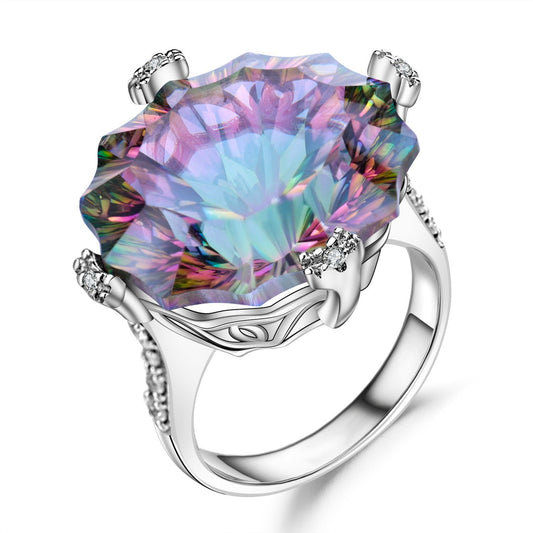 OliyaDesign New Luxurious, Uniquely Shaped, High-End, And Distinctive S925 Sterling Silver Ring Inlaid With Colored Crystals.
