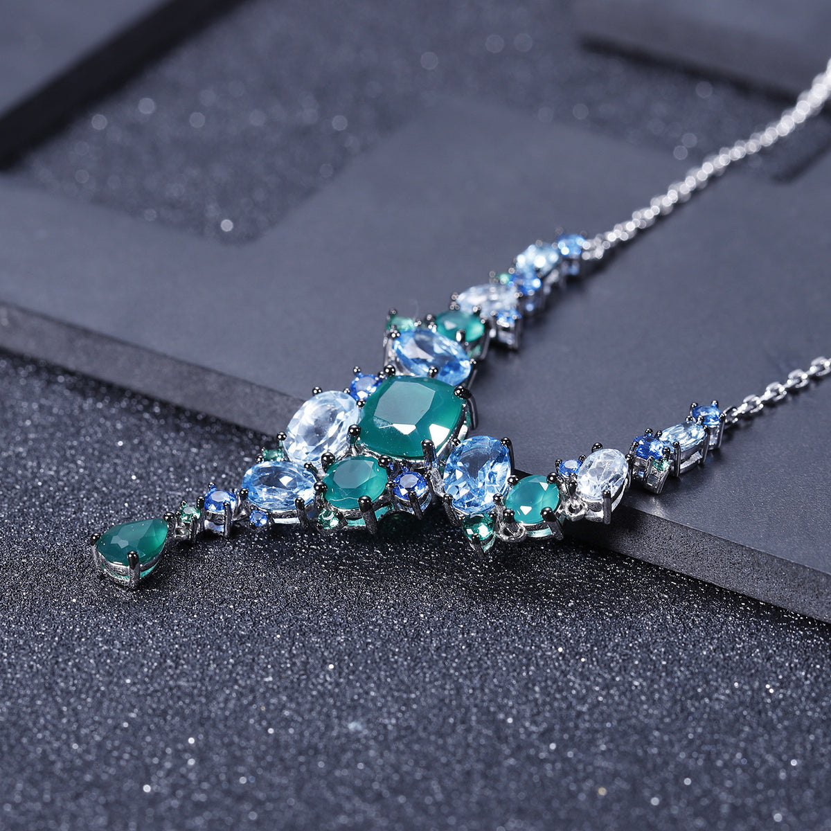OliyaDesign Designer Banquet Luxury Unique Jewelry S925 Sterling Silver Natural Colored Gemstone Necklace