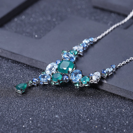 OliyaDesign Designer Banquet Luxury Unique Jewelry S925 Sterling Silver Natural Colored Gemstone Necklace