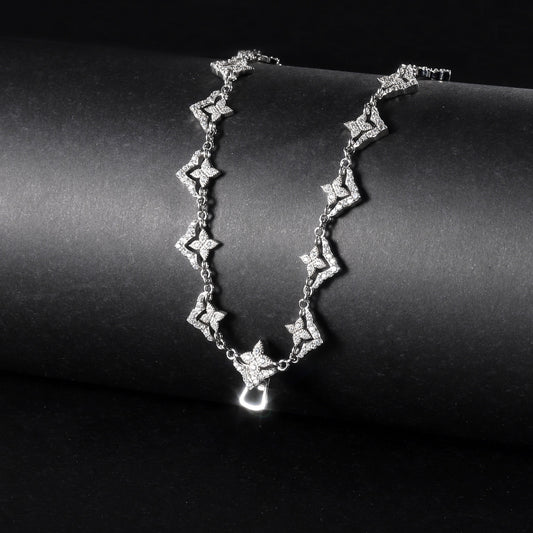 OliyaDesign New S925 Sterling Silver Full Diamond Multi-Purpose and Versatile Butterfly Clavicle Chain
