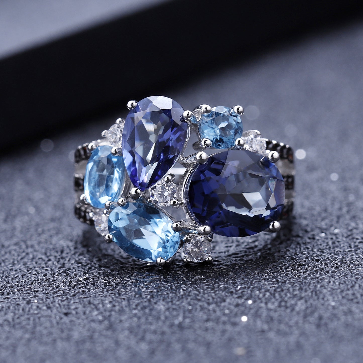 OliyaDesign Luxury Gemstone Banquet High-End S925 Sterling Silver Ring Set with Natural Gemstones