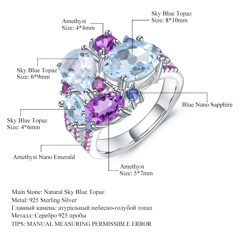 OliyaDesign Luxury Gemstone Banquet High-End S925 Sterling Silver Ring Set with Natural Gemstones