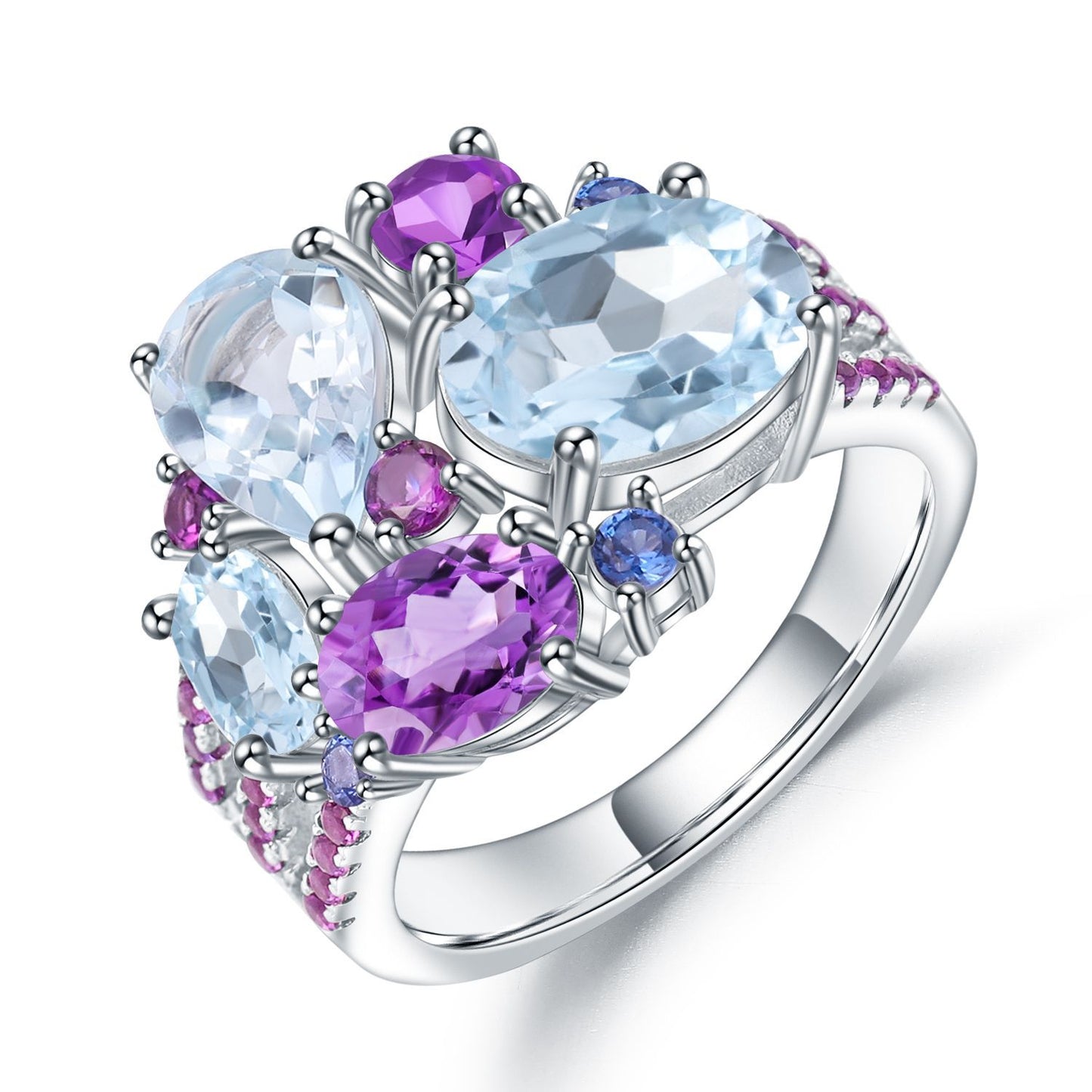 OliyaDesign Luxury Gemstone Banquet High-End S925 Sterling Silver Ring Set with Natural Gemstones