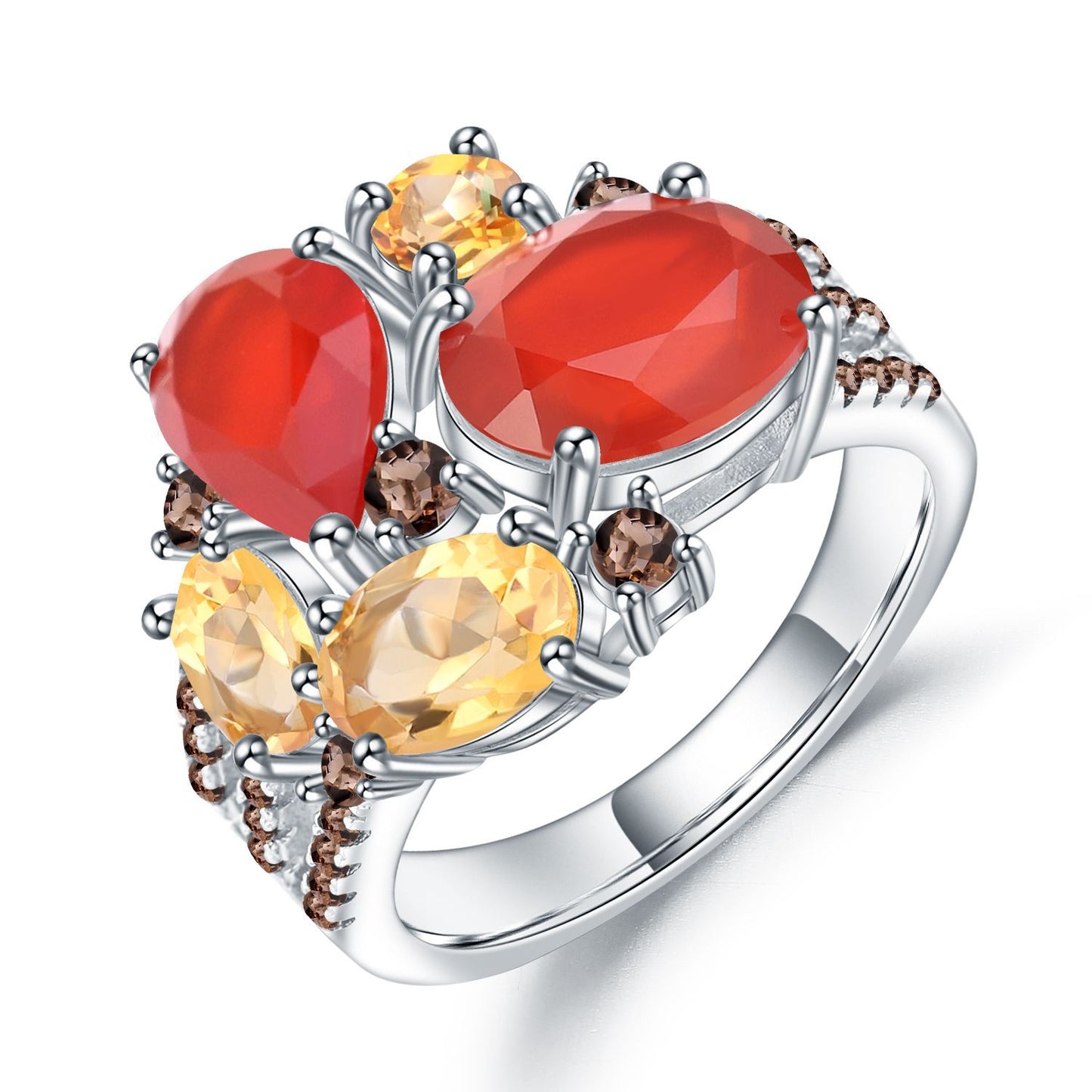 OliyaDesign Luxury Gemstone Banquet High-End S925 Sterling Silver Ring Set with Natural Gemstones