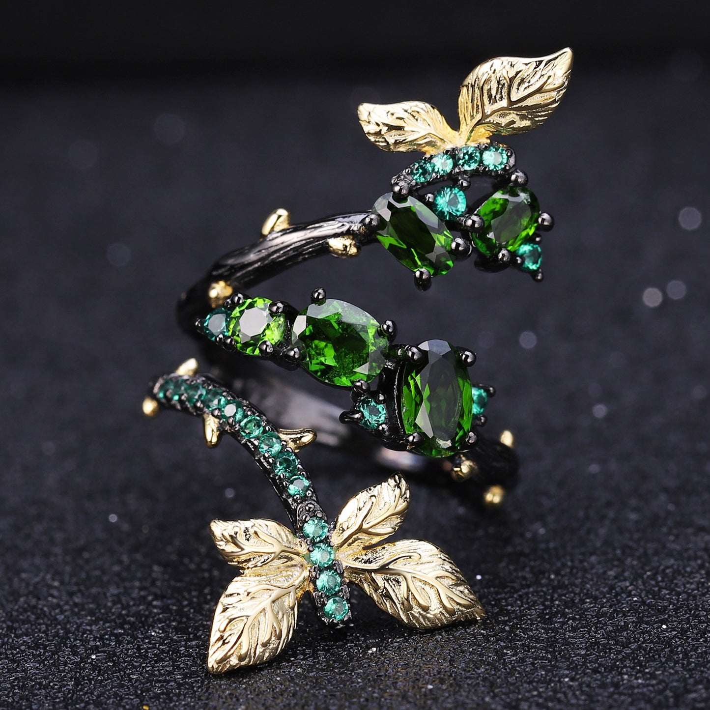 OliyaDesign Secret Garden Series Designer Natural Style Butterfly Design S925 Sterling Silver Natural Amethyst Ring