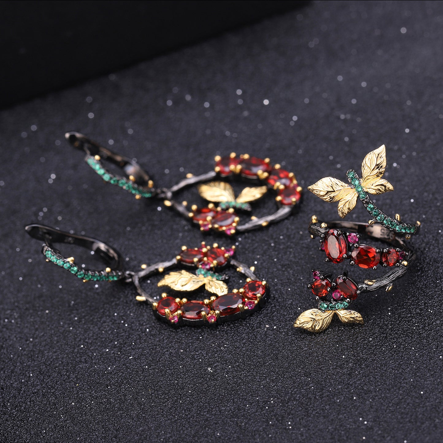 OliyaDesign Secret Garden Series Designer Natural Style Butterfly Design S925 Sterling Silver Natural Amethyst Ring