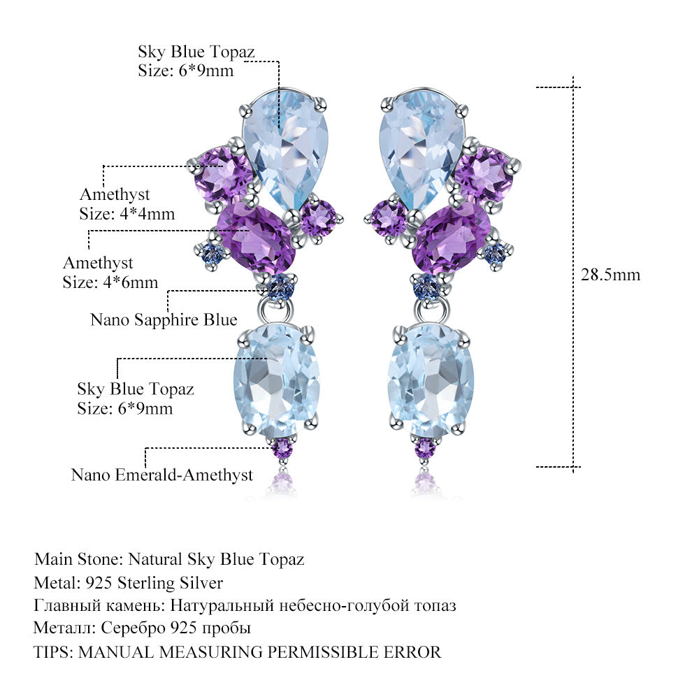 OliyaDesign Luxurious Design Banquet Paired With High-End S925 Sterling Silver Natural Topaz Earrings