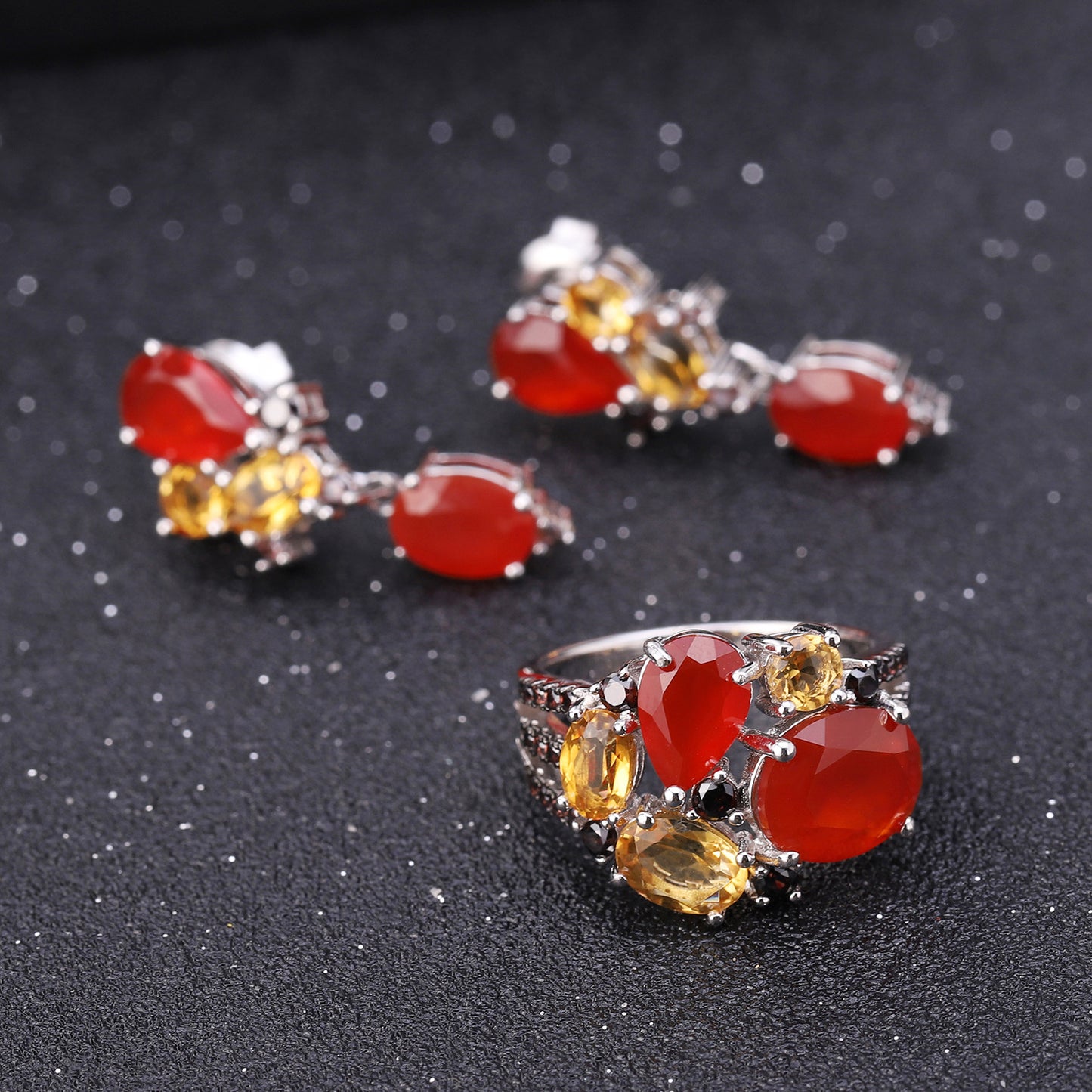 OliyaDesign Luxurious Design Banquet Paired With High-End S925 Sterling Silver Natural Topaz Earrings