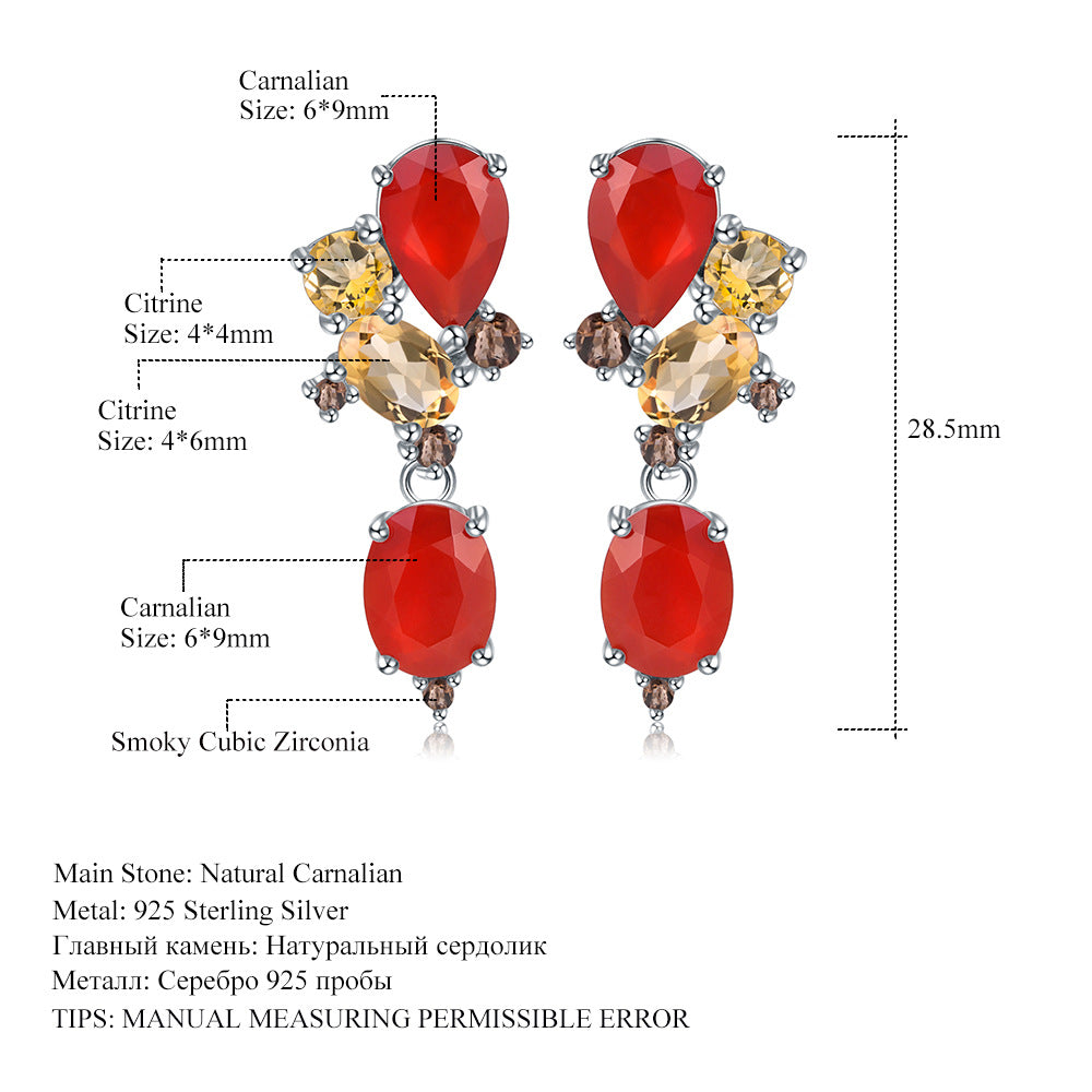 OliyaDesign Luxurious Design Banquet Paired With High-End S925 Sterling Silver Natural Topaz Earrings