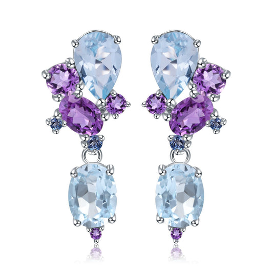 OliyaDesign Luxurious Design Banquet Paired With High-End S925 Sterling Silver Natural Topaz Earrings