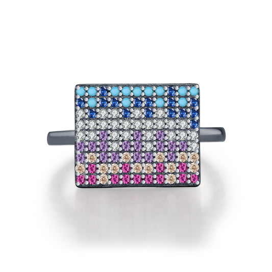 OliyaDesign S925 Sterling Silver Synthetic Turquoise Pixel-Style Full Diamond Ring