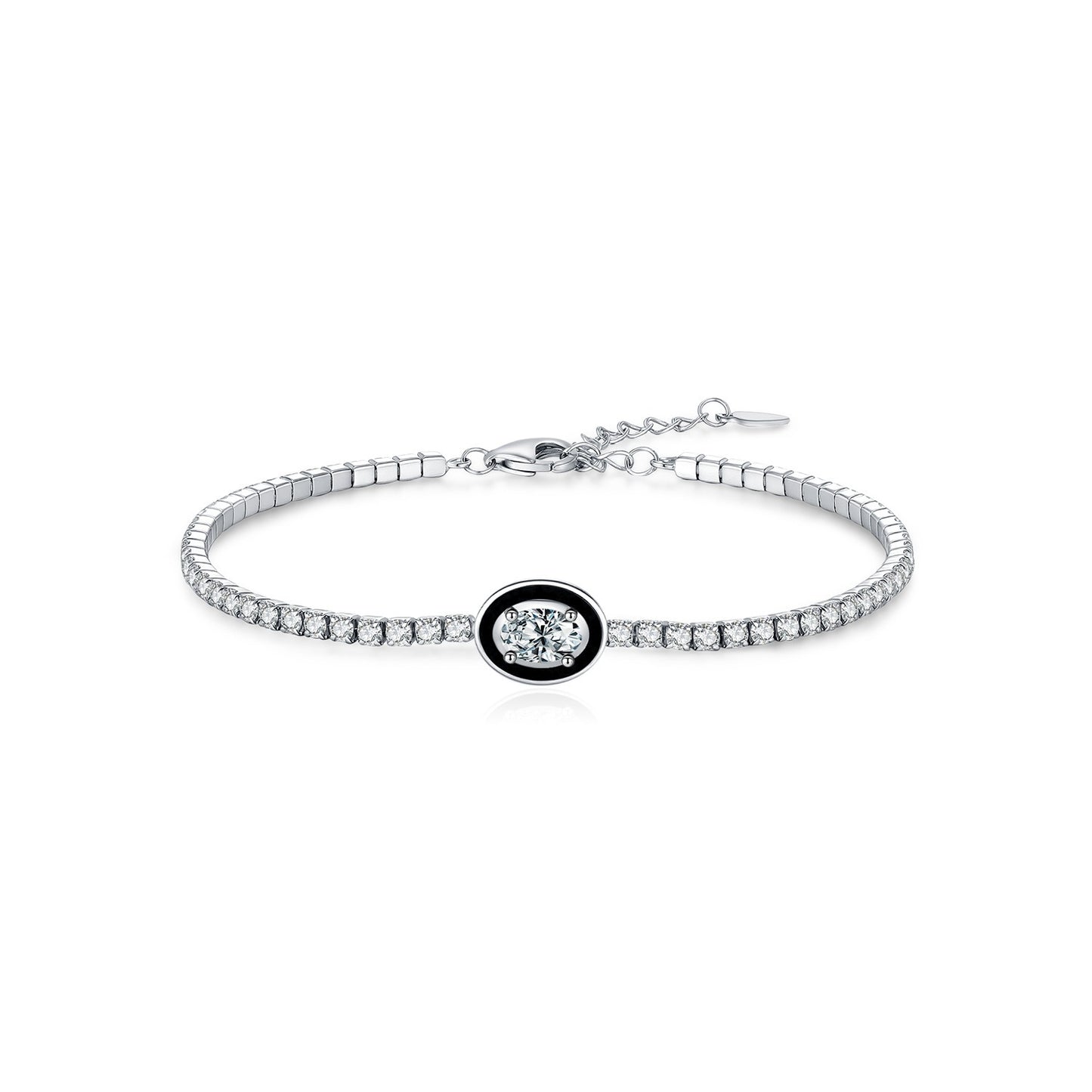 OliyaDesign S925 Sterling Silver Black Oval Enamel Bracelet