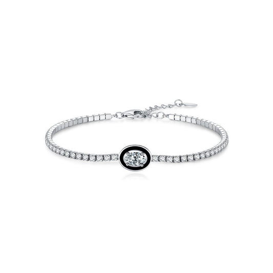 OliyaDesign S925 Sterling Silver Black Oval Enamel Bracelet