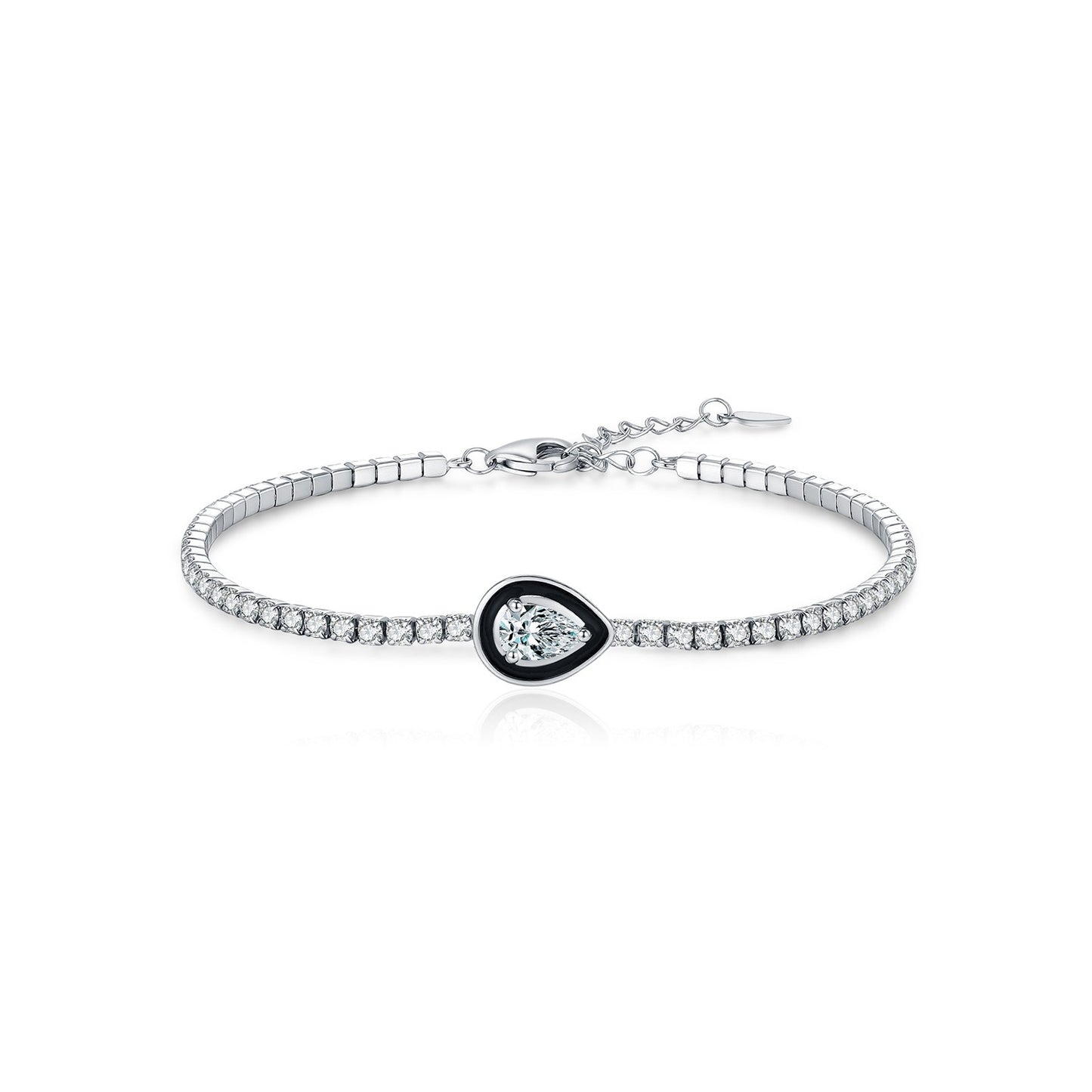 OliyaDesign S925 Sterling Silver Black Enamel Teardrop Design Bracelet