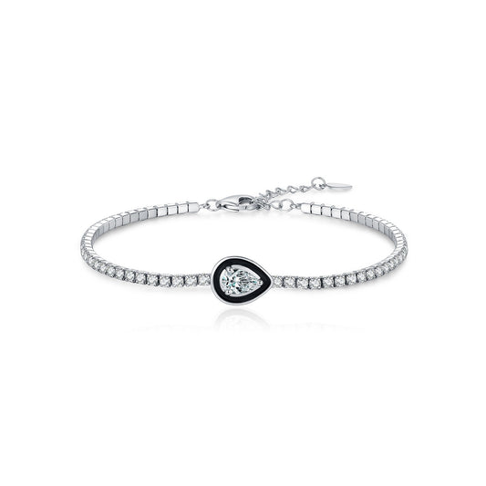 OliyaDesign S925 Sterling Silver Black Enamel Teardrop Design Bracelet