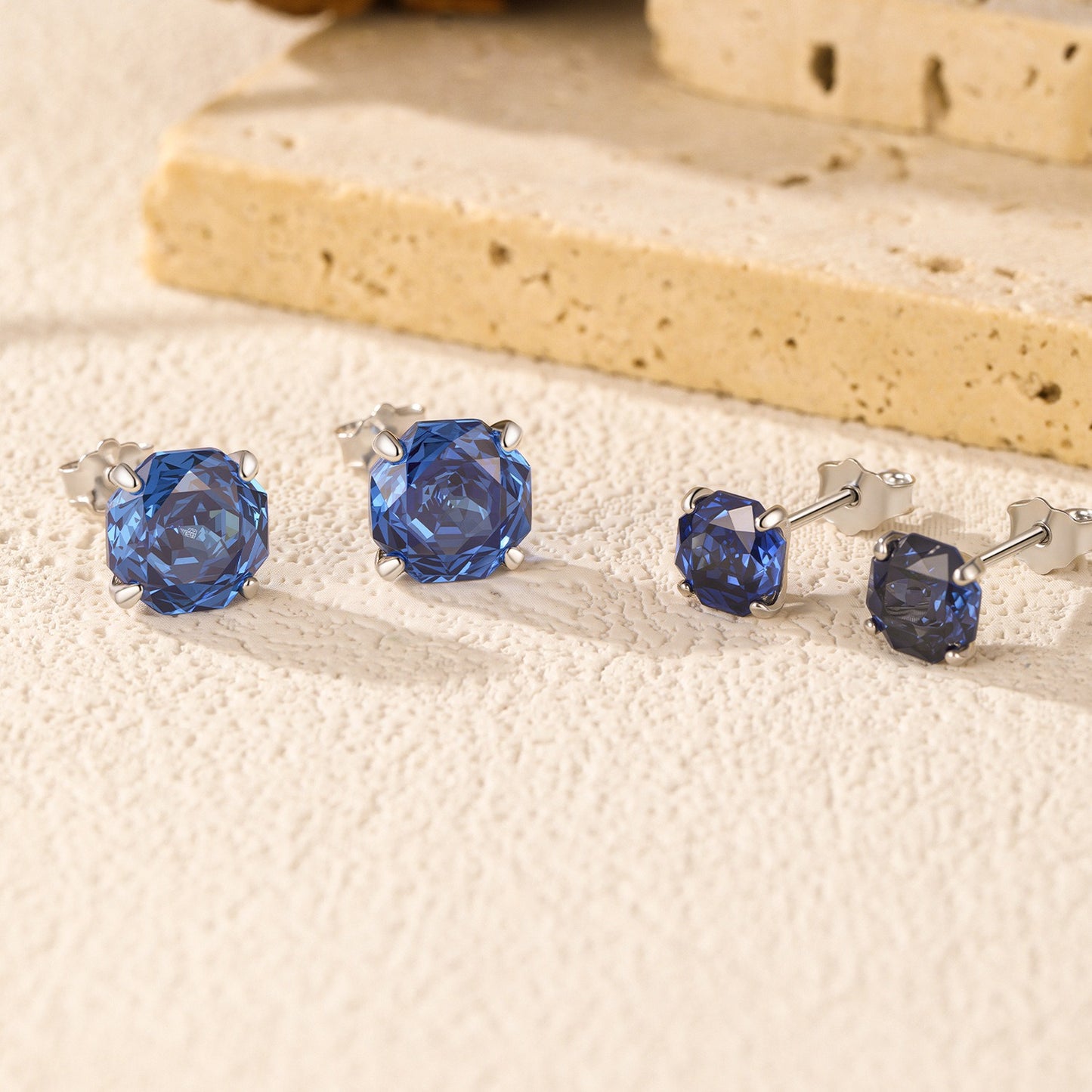 OliyaDesign S925 Sterling Silver Octagonal Royal Blue Rose Cutter Earrings