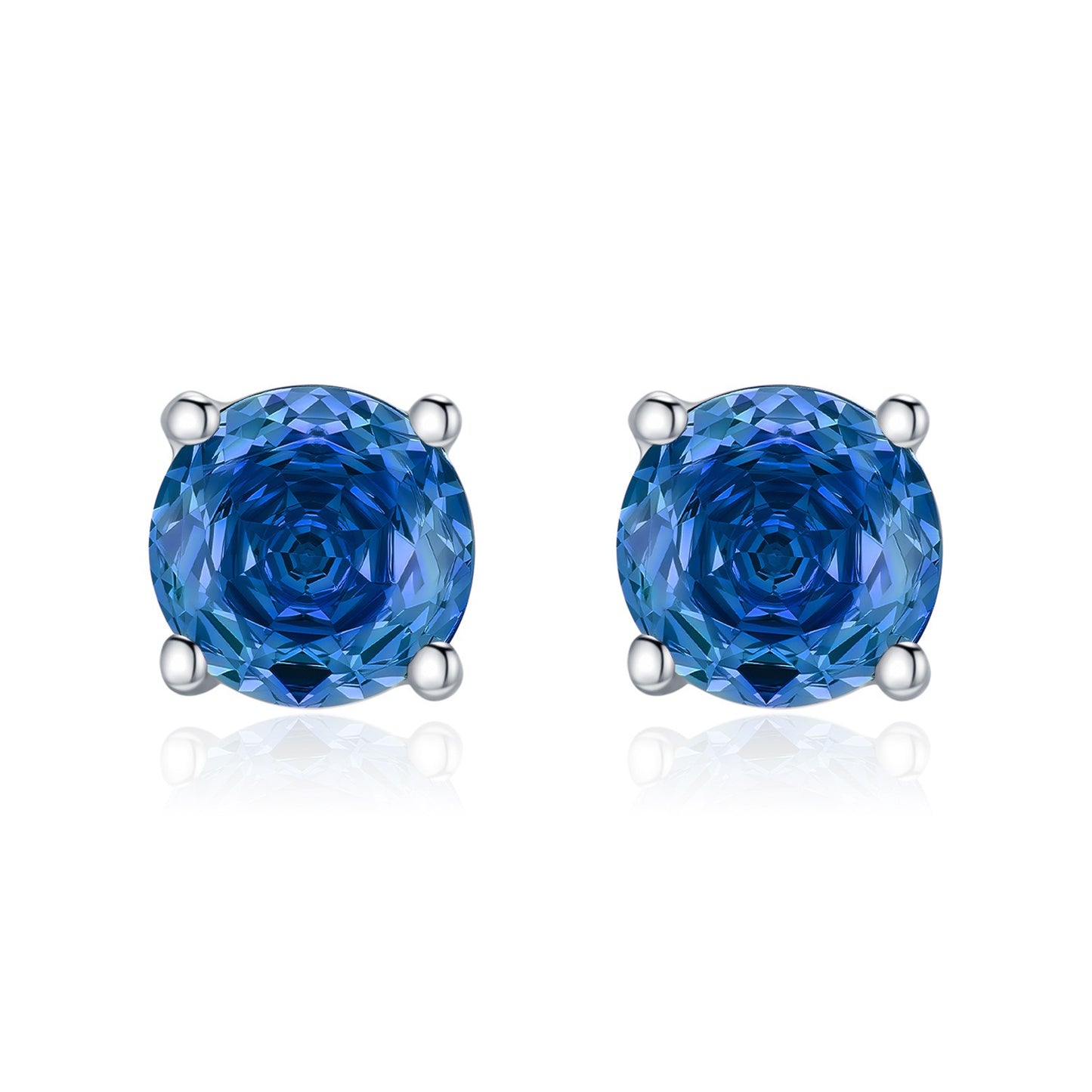 OliyaDesign S925 Sterling Silver Royal Blue Rose-Cut Diamond Stud Earrings