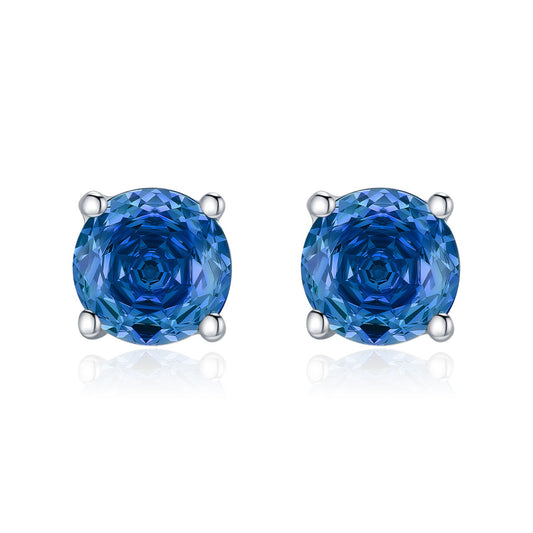OliyaDesign S925 Sterling Silver Royal Blue Rose-Cut Diamond Stud Earrings