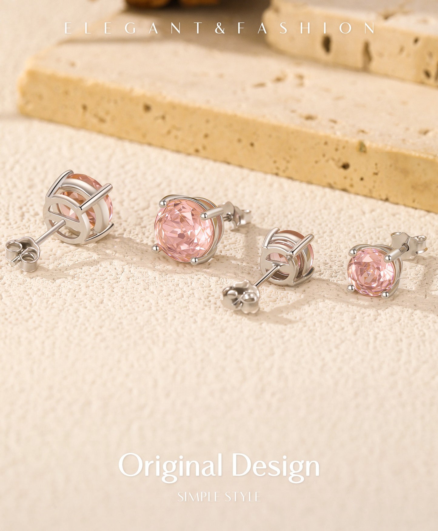 OliyaDesign S925 Sterling Silver Morgan Orange Rose Cut Imitation Diamond Stud Earrings