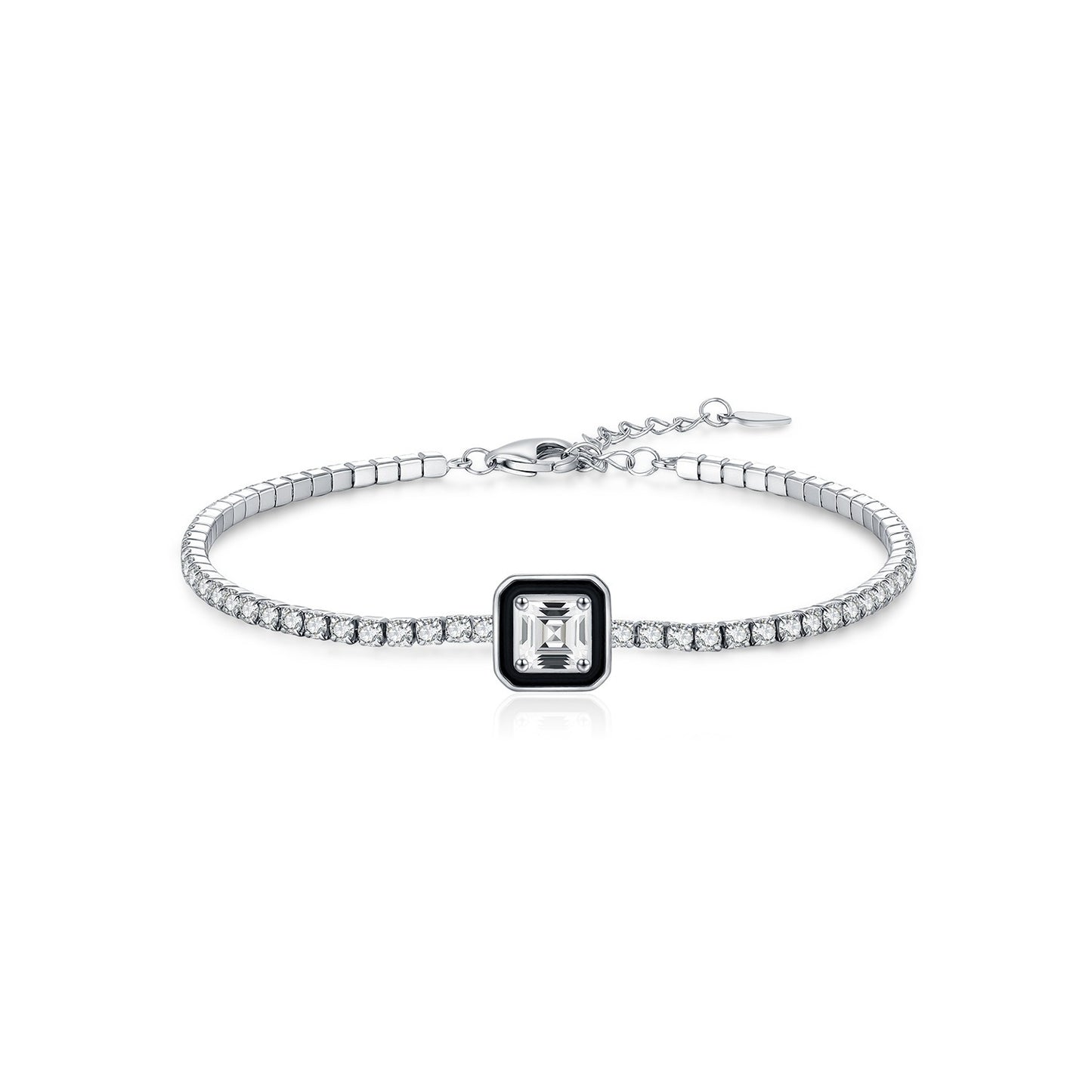OliyaDesign S925 Sterling Silver Black Enamel Diamond Bracelet