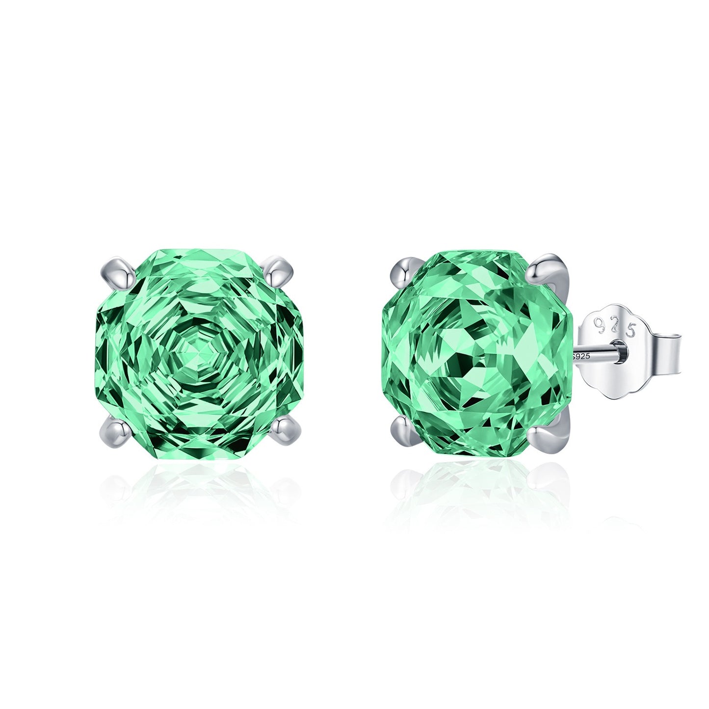 OliyaDesign S925 Sterling Silver Octagonal Paraiba Rose-Cut Diamond Stud Earrings