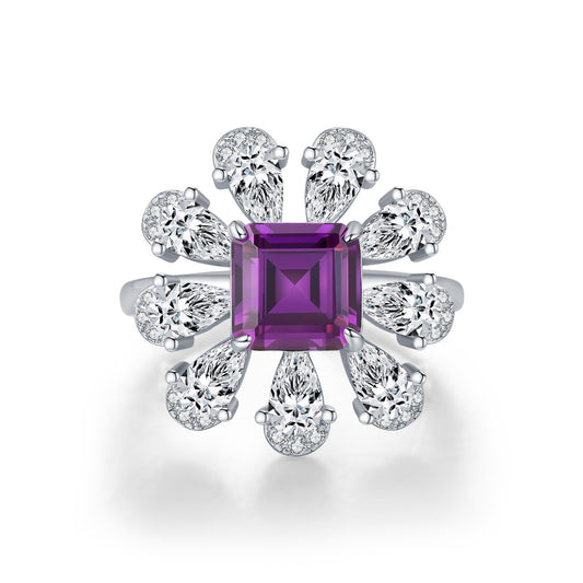 OliyaDesign S925 Sterling Silver Violet Diamond Ring
