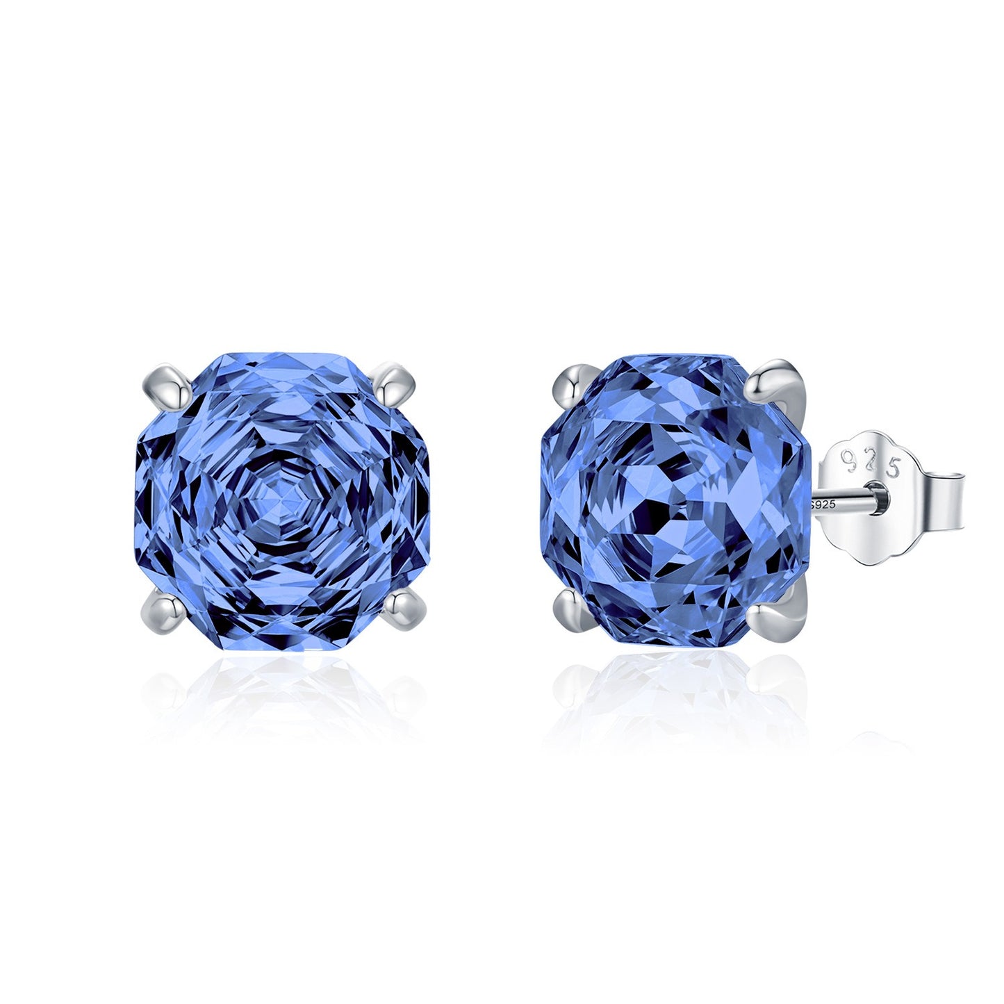 OliyaDesign S925 Sterling Silver Octagonal Tanzanite Rose-Cut Imitation Diamond Stud Earrings