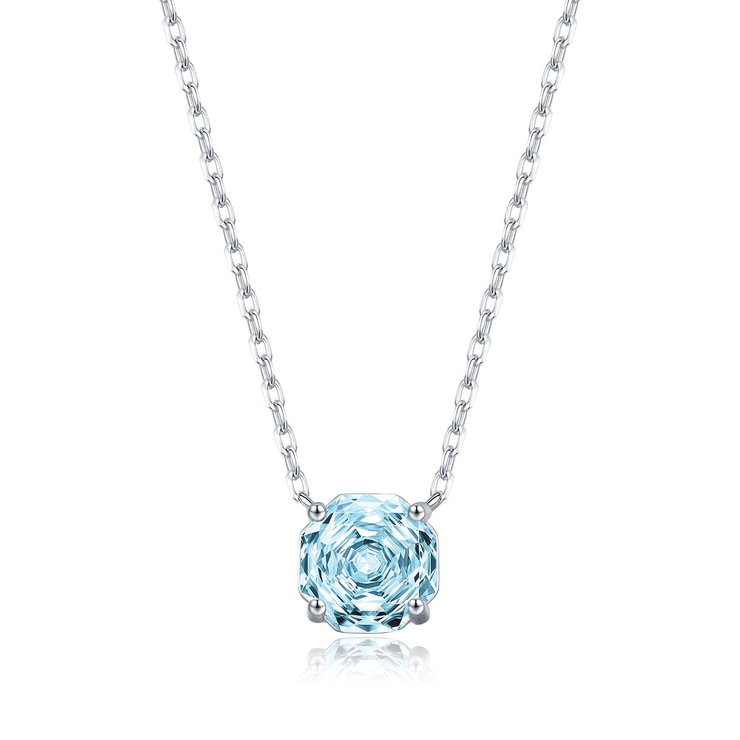 OliyaDesign S925 Sterling Silver Light Sea Blue Octagonal Rose-Cut Solo Diamond Necklace