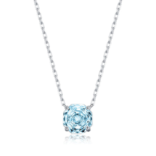 OliyaDesign S925 Sterling Silver Light Sea Blue Octagonal Rose-Cut Solo Diamond Necklace