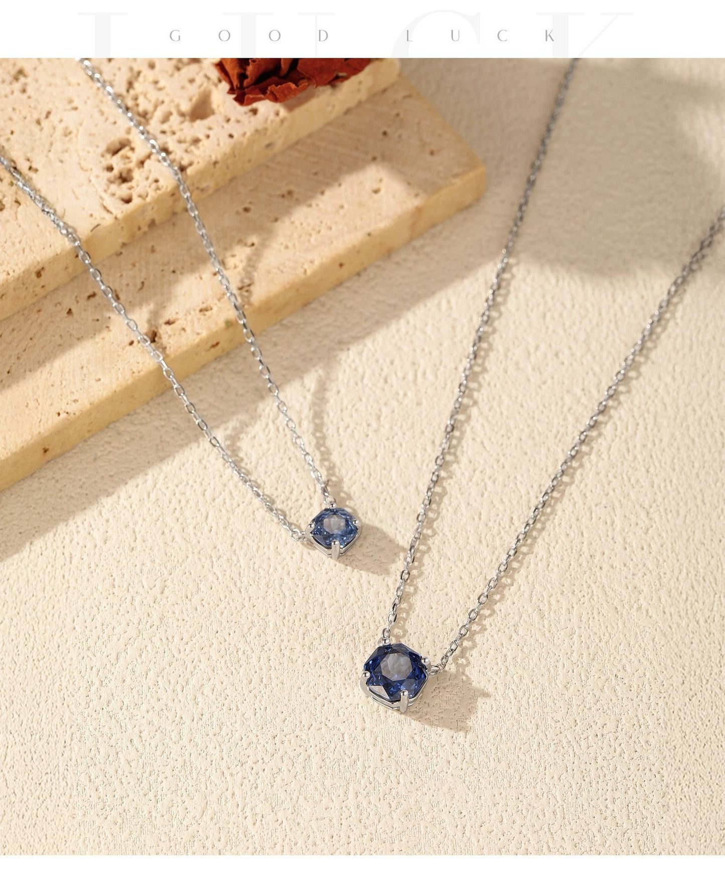 OliyaDesign S925 Sterling Silver Royal Blue Rose Cut Diamond Necklace