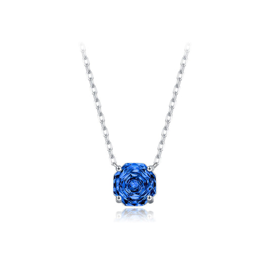 OliyaDesign S925 Sterling Silver Royal Blue Rose Cut Diamond Necklace
