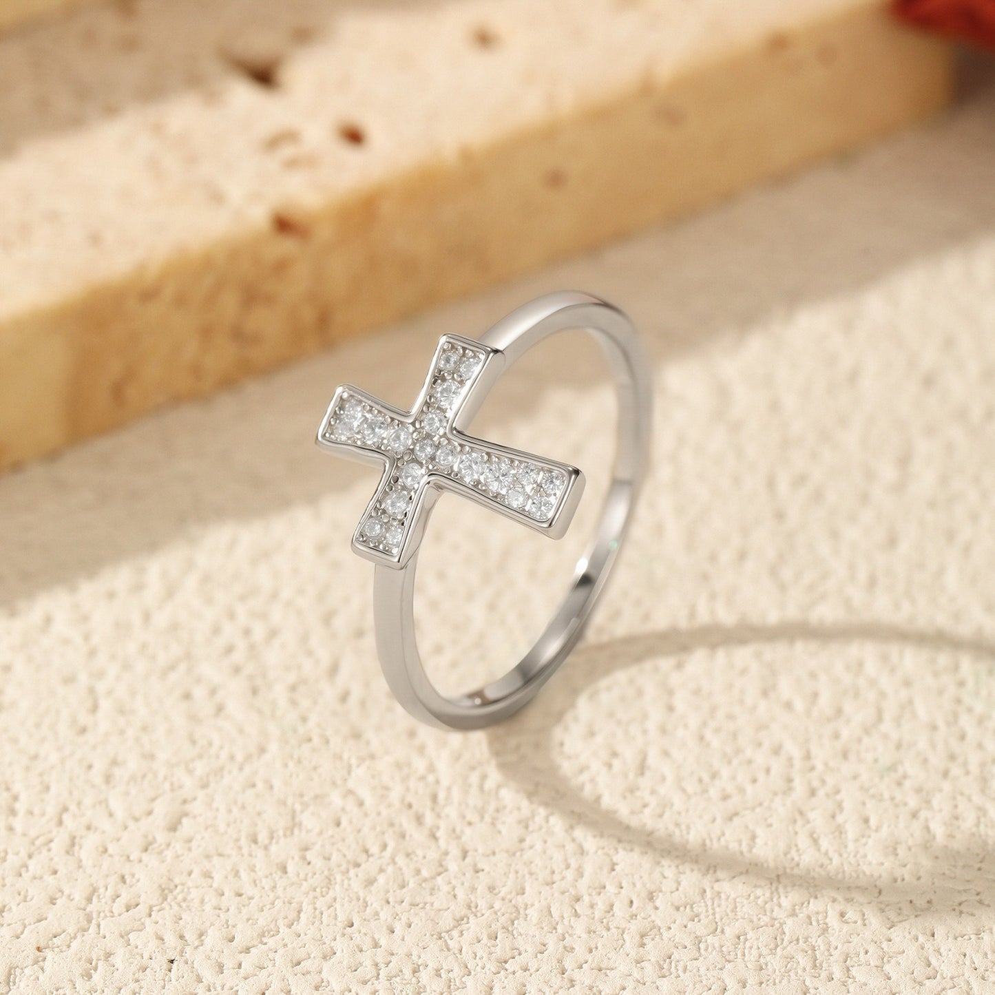 OliyaDesign Moissanite S925 Sterling Silver Cross Ring